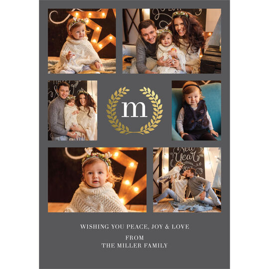 Gold Foil Laurel Wreath Holiday Photo Cards
